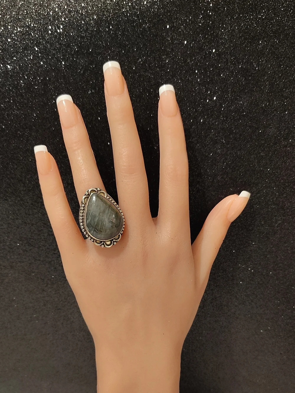 Laboradorite Teardrop 925 Silver Ring Size 6 1/2